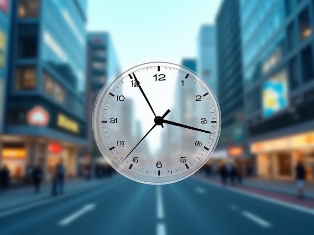 東京銀座の近代的なオフィス街を背景に、迅速な対応を象徴する時計と文書